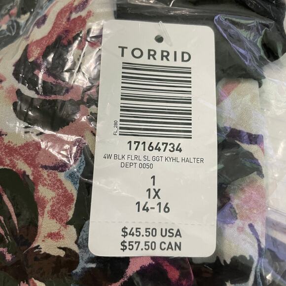 Torrid NWT Keyhole Halter - Georgette Floral Black Size 1X High Neck Sleeveless - Picture 7 of 9